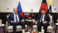 This handout picture taken and released by the Russian Foreign Ministry shows Russian Foreign Minister Sergei Lavrov meeting with his Bangladeshi counterpart AK Abdul Momen in Dhaka on Thursday. (Photo by Handout / Russian foreign ministry / AFP)