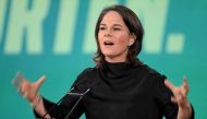 File photo: German Foreign Minister Annalena Baerbock speaks to a conference of her Greens party in Bonn, Germany, October 15, 2022. (Reuters)