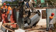 View of the damage caused by a cyclone in Roca Sales, Rio Grande do Sul state, Brazil on September 7, 2023. (Photo by Silvio Avila / AFP)

