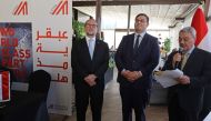 (From left) Austria's Foreign Minister Alexander Schallenberg, Ambassador Andrea Nasi, and Iraq's Foreign Ministry Undersecretary Muhammad Bahr Al-Ulum attend the reopening ceremony of the Austrian embassy in Baghdad on September 12, 2023. (Photo by Ahmad Al-Rubaye / AFP)