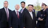 Russia's President Vladimir Putin (centre L) and North Korea's leader Kim Jong Un (centre R) visit the Vostochny Cosmodrome in Amur region on September 13, 2023. Photo by Mikhail Metzel  
