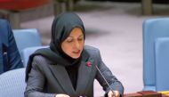 Permanent Representative of Qatar to the United Nations H E Sheikha Alya Ahmed bin Saif Al Thani speaking before the Security Council.