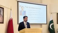 Ambassador of Pakistan to Qatar, H E Dr. Muhemmed Aejaz addressing the event.
