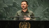 Ukrainian President Volodymyr Zelensky addresses the 78th United Nations General Assembly at UN headquarters in New York City on September 19, 2023. (Photo by Timothy A. Clary / AFP)