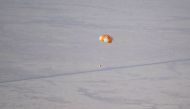 A training model of the OSIRIS-REx sample return capsule seen during a drop test on Aug. 30, 2023, at the Department of Defense's Utah Test and Training Range in preparation for the retrieval of the actual capsule on Sept. 24. Credits: NASA/Keegan Barber
