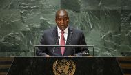 Central African Republic President Faustin-Archange Touadera addresses the 78th United Nations General Assembly at UN headquarters in New York City on September 21, 2023. (Photo by Timothy A. Clary / AFP)