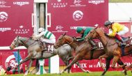 Eventual winner Alpinista under jockey Luke Morris leads the Qatar Prix de l’Arc de Triomphe 2022 race in this file photo. PICS: Zuzanna Lupa 
