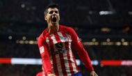 Atletico Madrid's Spanish forward #19 Alvaro Morata celebrates scoring the opening goal during the Spanish Liga football match between Club Atletico de Madrid and Real Madrid CF at the Metropolitano stadium in Madrid on September 24, 2023. (Photo by Oscar DEL POZO / AFP)
