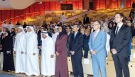 Minister of Communications and Information Technology H E Mohammed bin Ali bin Mohammed Al Mannai (sixth right), Vice Chairperson & CEO Qatar Foundation H E Sheikha Hind bint Hamad Al Thani (fourth right) and Qatari Businessmen Association  Chairman Sheikh Faisal bin Qassim Al Thani (fifth right)  along with other officials during the ceremony.