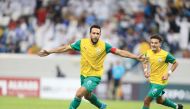 Al Wakrah's Mohamed Benyettou celebrates after scoring his second goal against Al Rayyan, yesterday.