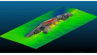 This handout image made available on October 12, 2023, by the Departement des Recherches Archeologiques Subaquatiques et Sous-Marines (Department of Subaquatic and Underwater Archeological Research) (DRASSM) and rendered by A. Rochat and M. James, shows multibeam 3D imaging of the wreck of British destroyer 