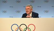 International Olympic Committee (IOC) President Thomas Bach speaks during a press conference on the second day of the 141st IOC session in Mumbai on October 16, 2023. (Photo by INDRANIL MUKHERJEE / AFP)