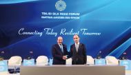 Minister of Transport H E Jassim Saif Ahmed Al Sulaiti; and Vice-Prime Minister, and Minister of Economy and Sustainable Development of Georgia H E Levan Davitashvili at the MoU signing ceremony in Tbilisi, Georgia, yesterday. 
