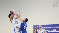 Action during the match between Brazil's Paulista University and Spain's University of Valencia, on Day 2 of the 2023 FISU University World Cup 3X3 Basketball Championship, in Doha, yesterday.