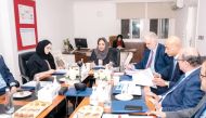 Al Faleh Educational Holding Chairperson and Founder Dr. Sheikha Aisha bint Faleh Al Thani, CEO Sheikha Anwar bint Nawaf Al Thani, and Board members during the Annual Assembly Meeting.
