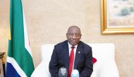 South African President H E Cyril Ramaphosa speaking during a meeting with business people and mediapersons in Doha, yesterday.
