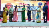Artists, officials and guests during a Carnatic music programme at Birla Public School.