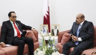 Minister of Transport H E Jassim Saif Ahmed Al Sulaiti with Minister of Transportation of the Republic of Indonesia H E Budi Karya Sumadi during their meeting in London yesterday.