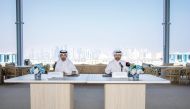 General Manager of Katara Cultural Village Foundation and President of the hosting committee Prof. Dr. Khalid bin Ibrahim Al Sulaiti (right) with the CEO of Qatar Insurance Group Salem Khalaf Al Mana’i during a press conference in Doha.