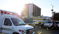 Emergency crews and law enforcement respond to a shooting at the University of Nevada, Las Vegas, campus in Las Vegas on December 6, 2023. Photo by Ronda Churchill / AFP