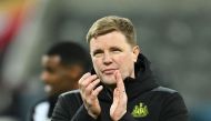 Newcastle United's English head coach Eddie Howe applauds at the end of the UEFA Champions League Group F football match between Newcastle United and AC Milan at St James' Park in Newcastle-upon-Tyne, north east England on December 13, 2023. (Photo by Paul ELLIS / AFP)
