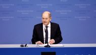 Germany's Chancellor Olaf Scholz speaks during a press conference at the end of the European Council at the European headquarters in Brussels, on December 15, 2023. (Photo by Kenzo Tribouillard / AFP)