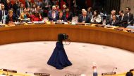 Ambassadors vote during a meeting about the situation in the Middle East, including the Palestinian question, at UN headquarters in New York on December 22, 2023.(Photo by Charly Triballeau / AFP)