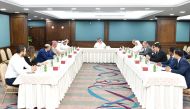 Qatar Chamber Tourism Committee Chairman Sheikh Hamad bin Ahmed bin Abdulla Al Thani along with other officials during the meeting.