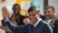 Britain's Prime Minister Rishi Sunak waves during a visit to the MyPlace Youth Centre, in Mansfield, in central England on January 4, 2024. (Photo by Jacob King / POOL / AFP)