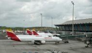 Planes by Spain's flagship carrier Iberia are parked at the Madrid-Barajas Adolfo Suarez Airport in Barajas on April 7, 2020. Photo by JAVIER SORIANO / AFP