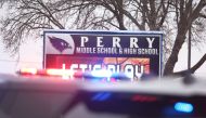 Police respond to a school shooting at the Perry Middle School and High School complex on January 04, 2024 in Perry, Iowa. Photo by SCOTT OLSON / GETTY IMAGES NORTH AMERICA / Getty Images via AFP