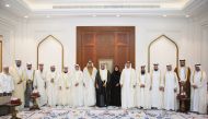Shura Council Speaker H E Hassan bin Abdullah Al Ghanim with members of a parliamentary delegation from Kuwait and Qatari officials.   
