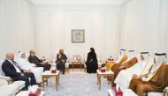 Shura Council Deputy Speaker H E Dr. Hamda bint Hassan Al Sulaiti meeting  with members of the League of Parliamentarians for Al Quds led by President of the League H E Hamid ben Abdullah, yesterday.

