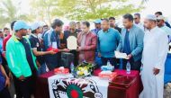 Ambassador of Bangladesh to Qatar H E Md. Nazrul Islam along with Embassy officials during inauguration of the beach cleanup at Al Wakra Public Beach. 