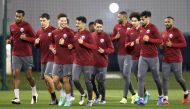 Qatar players during a training session ahead of the match.