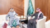 QMC Chairman H E Sheikh Hamad bin Thamer Al Thani (left) with Minister of Media of Saudi Arabia H E Salman bin Yousef Al Dossary in Riyadh.