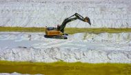 Aerial view of brine ponds and processing areas of the lithium mine of the Chilean company SQM (Sociedad Quimica Minera) in the Atacama Desert, Calama, Chile, on September 12, 2022. Photo by Martin BERNETTI / AFP
