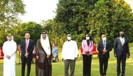 Qatar Chamber First Vice-Chairman Mohamed bin Ahmed bin Twar Al Kuwar with the President of the Republic of Uganda H E Yoweri Kaguta Museveni and other officials during the meeting.