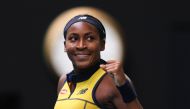 USA's Coco Gauff celebrates after victory against Poland's Magdalena Frech in Melbourne on January 21, 2024. (Photo by Martin Keep / AFP) 