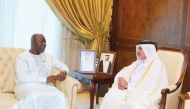 Minister of Transport H E Jassim Saif Ahmed Al Sulaiti with Minister of Transport, Works, and Infrastructure of the Republic of the Gambia H E Ebrima Sillah yesterday.
