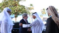 Doha 2024 General Director Khaleel Al Jaber welcomes IOC President Thomas Bach.