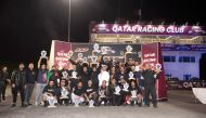 QRC Director Sheikh Jabor bin Khalid Al Thani poses with the podium winners of the 5th round of the Arabian Drag Racing League.