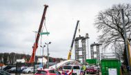 A photo shows a part of a bridge under construction in Lochem, that has collapsed, on February 21, 2024.  