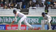 England's Zak Crawley (L) plays a shot during the third day of the fourth Test cricket match between India and England at the Jharkhand State Cricket Association (JSCA) Stadium in Ranchi on February 25, 2024. (Photo by Tauseef Mustafa / AFP)