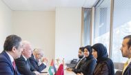 Minister of State for International Cooperation at the Ministry of Foreign Affairs H E Lolwah bint Rashid Al Khater (second right) with Palestine's Minister of Foreign Affairs and Expatriates H E Riad al Maliki (second left) and other officials during the meeting. 