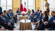 Amir H H Sheikh Tamim bin Hamad Al Thani meeting President of the National Assembly of France H E Yael Braun-Pivet in Paris, yesterday. 