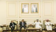 Director of the Arab Affairs Department at the Ministry of Foreign Affairs H E Nayef bin Abdullah Al Emadi (second right)and Egypt's Assistant Foreign Minister for Arab Affairs Dr. Mohammed Al Badri (second left) during the meeting.