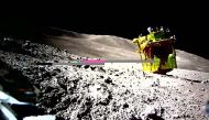 This handout photo released on January 25, 2024 from the Japan Aerospace Exploration Agency (JAXA) and credited to JAXA, Takara Tomy, Sony Group Corporation and Doshisha University shows an image of the lunar surface on January 20. Photo by Handout / various sources / AFP