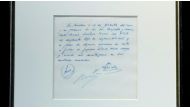 A napkin on which was written the first promise of a contract to secure 13-year-old Lionel Messi for FC Barcelona, is on display at Bonhams, New York, on March 5, 2024. (Photo by TIMOTHY A. CLARY / AFP)
