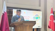 Ambassador of Turkiye to Qatar H E Dr. Mustafa Goksu addressing an Iftar gathering at the Embassy premises, yesterday.   